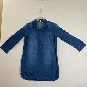 Old Navy Denim Midi Shirt Dress Blue Long Sleeve Pullover - Size - Small